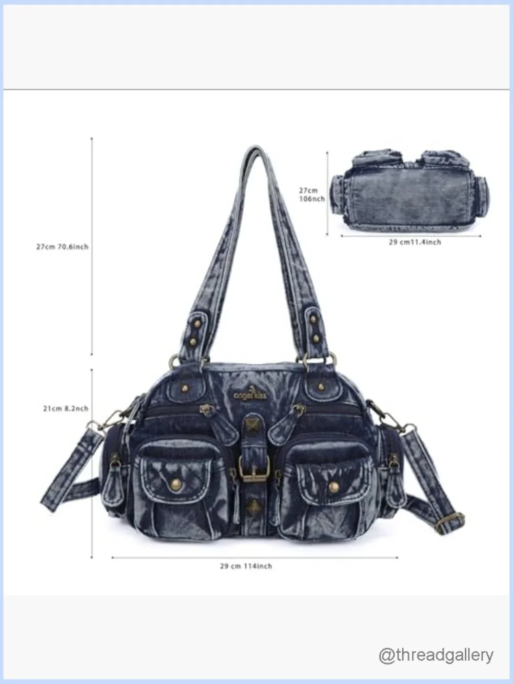 Hobo Crossbody Shoulder Bag Multipocket Soft Purse Removable Strap